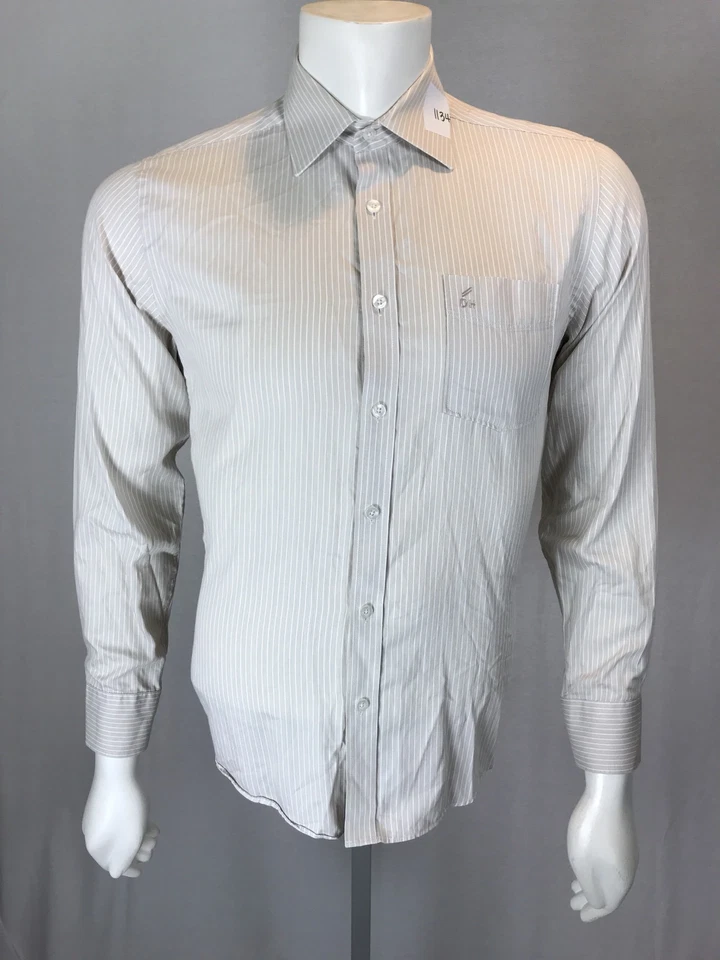 Men’s Daniel Hechter Paris 39 15 1/2 Medium Beige & White Thin Striped Shimmer - Image 1 of 4