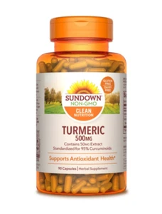 HB2 Sundown Naturals Turmeric 95% Curcumin Support Antioxidant Health 500mg 90CT - Picture 1 of 8