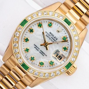 Rolex Lady President DateJust MOP Emerald Dial Yellow Gold Diamond  Bezel Watch - Picture 1 of 12