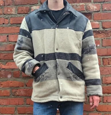 Levis Padded Wool Grey Black Mens Vintage Coat Jacket Size Xl 90s Italy Made - Image 1 of 4