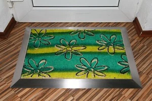 Fußmatte mit Edelstahl-Rahmen, 70x50cm, Design 30: Blüten grün Kokos Edelstahl - Bild 1 von 1