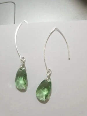 925 Silver Pear shaped  Earrings made with Swarovski Crystals  PERIDOT - Image 1 of 2