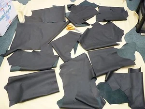20 SQ FT GENUINE BLACK PERFORATED GRAIN REAL LEATHER HIDE OFFCUTS TOP QUALITY - Picture 1 of 7