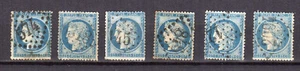 France Cérès 25 c. bleu lot de 6 timbres oblitérés gros chiffres /TE4340b - Imagen 1 de 1
