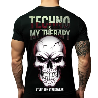 Stuff Box maglia uomo girocollo manica corta Techno is my Therapy nera STB-1236 - Immagine 1 di 4