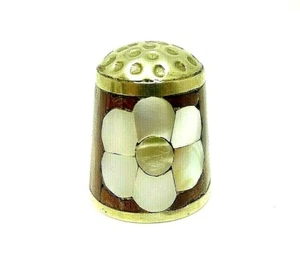 Dedo inserciones de madera y nácar flor México Vintage alrededor de 1980 - Imagen 1 de 6