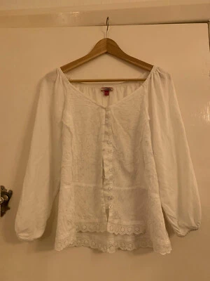 Joe Browns White Broderie Anglaise 3/4 Sleeve V Neck Blouse / Top Size 12 - NEW - Image 1 of 4