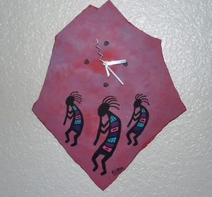 Kokopelli Trio Rustic Flagstone Folk Art Clock Painting By Elissa Dawn Shakal - Picture 1 of 12
