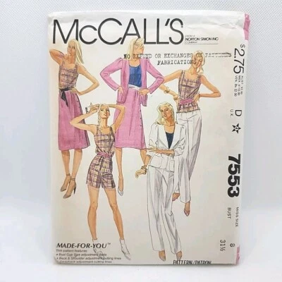 McCall's 7553 Misses' Jacket Top Skirt Pants Shorts Sewing Pattern Size 8 Uncut - Image 1 of 4