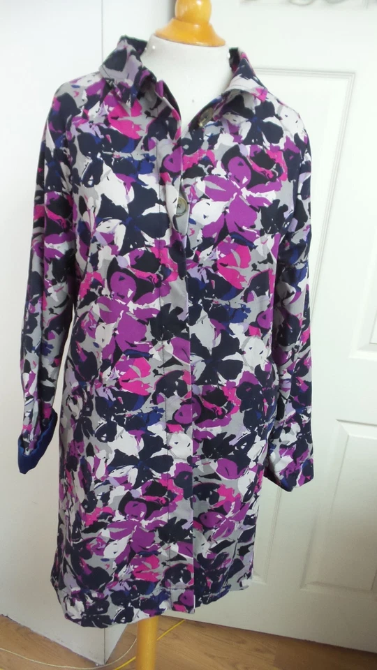 Abrigo Chaqueta Mujer Thakoon Púrpura Rosa Negro Gris Floral Talla L LÍNEA EN AZUL MARINO Foto 1 de 4