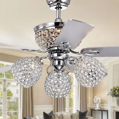 Jasper Silver 52-inch Lighted Crystal Ceiling Fan - 52 W x 22.52 H - Image 1 of 4