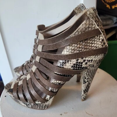7 Для всего человечества женщин 8 коричневый змеиной кожи платформе каблуки кожаные туфли с ремешками  - Изображение 1 из 4