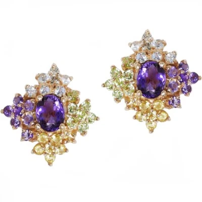 Amethyst Citrin Ohrstecker 925 Sterling Silber Rose-gold  Edelsteine Ohrringe - Bild 1 von 4