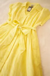 COUNTRY ROAD Dress Size 14 / L Midi Belted A-line Linen Yellow Shirt Style $249 - Picture 1 of 24
