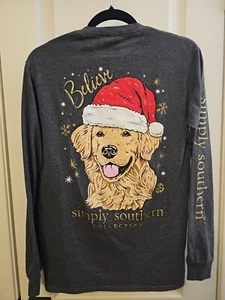 Simply Southern Damen mittelgrau Langarm Rundhalsausschnitt Shirt Santa Dog Believe - Bild 1 von 8