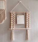 Handmade Macrame Wall Organizer Hanger Boho White Wooden Beads Accessory Holder