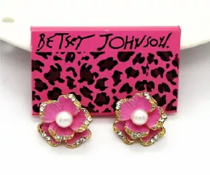 Betsey Johnson Pearl Flower Lilac Rose Gold Drop Dangle Earrings Free Gift Bag - Picture 1 of 3