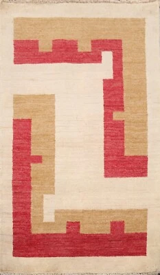 Alfombra oriental moderna marfil Gabbeh Kashkoli alfombra de vestíbulo anudada a mano 3'x4' Foto 1 de 4