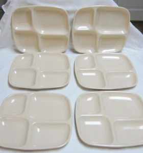 6 PC CARLISLE #N43986 MELAMINE DIVIDED 4 COMPARTMENT STACKING PLATES TRAYS - Picture 1 of 9