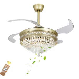 Modern Crystal Ceiling Fan Light with Remote Control and LED Illumination - Picture 1 of 21