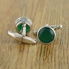 Sterling Silver Natural Green Onyx Gemstone Cufflinks Jewelry For Men's