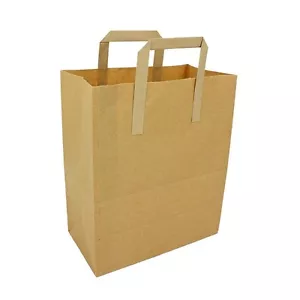 More details for deli supplies 50 x brown kraft paper sos tape handle carrier bags medium craft