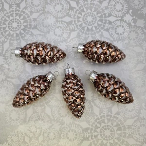 5 Schnee Staub Tannenzapfen Weihnachten Mundgeblasen Glas Ornamente Braun Unikat Schätze  - Bild 1 von 5