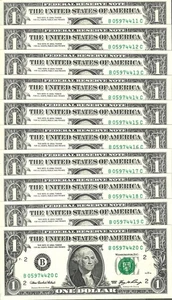 10 Consecutive 2006 $1 BC Block Federal Reserve Notes - Gem Crisp Uncirculated - Picture 1 of 2