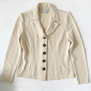 ST JOHN Evening by Marie Gray Vintage Cream Santana Knitted Blazer Jacket Size 6 - Picture 1 of 10