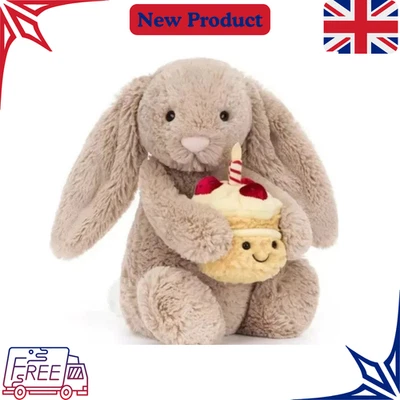 Jellycat 31cm Shy Bonnie Rabbit Plush Doll Holding Birthday Cake Cute Gift