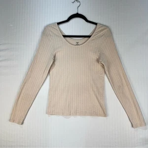 Iver & Isla Cream Pointelle Fabric Long Sleeve Shirt Organic Cotton Size Medium - Picture 1 of 5