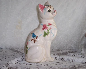 Estatua de gato vintage floral pintada a mano de cerámica figura de 14" de alto - Imagen 1 de 6