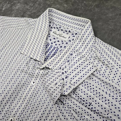 Camisa de vestir Robert Graham para hombre 19 34/35 grande blanca azul lunares manga larga Foto 1 de 4