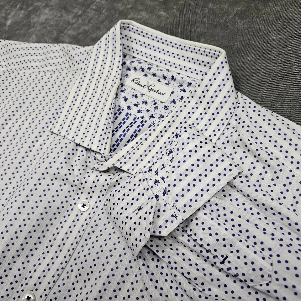 Robert Graham Dress Shirt Mens 19 34/35 Big White Blue Polka Dot Long Sleeve - Image 1 of 4