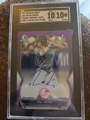 2023 Bowman Chrome Draft Roc Riggio Purple /250 SGC 10 Auto 10 New York Yankees  - Image 1 of 4