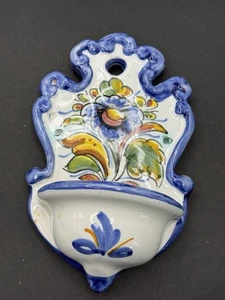 Mexican Pottery Holy Water Font Wall Hanging Floral Small Home Catholic 6 Inch - Picture 1 of 5