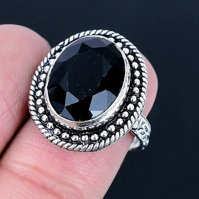 Anillo hecho a mano espinela negra enchapado en plata 925 talla 7 de EE. UU. Foto 1 de 3