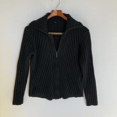 Suéter Vintage de Lana Acanalada con Cremallera - Negro - Tejido Grueso - Cuello Ancho Y2K Foto 1 de 4