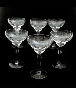 Set of 6 Vintage Etched Crystal Wine Glasses Floral Design Clear Stemware 5 1/2" - Picture 1 of 3