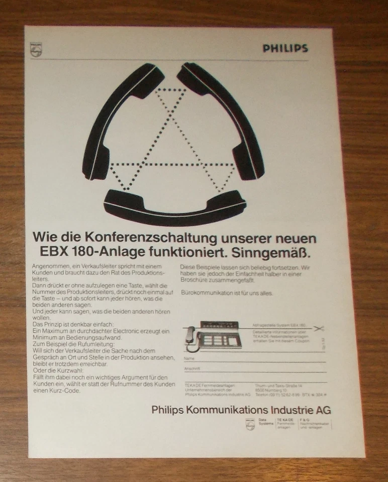 Seltene Werbung PHILIPS EBX 180 Telefon Nebenstellenanlage 1983 - Image 1 of 1