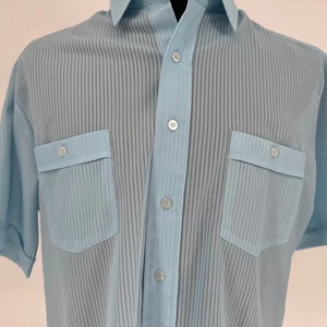 Mens Idle Time Shirt Short Sleeve Button Down Ribbed Vintage Light Blue Large - Picture 1 of 5