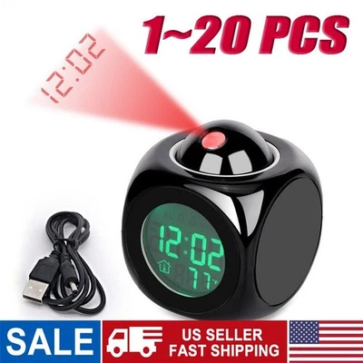 LED Projection Alarm Clock Digital LCD Display Voice Talking Weather Snooze USB - Image 1 of 4