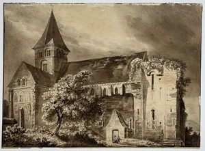 Abtei Graville Heilige Honorine Havre Zeichnung Original Normandie XIX ° - Bild 1 von 3