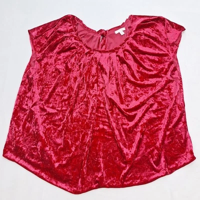 LC Lauren Conrad Top Womens 3X Plus Red Crushed Velvet Tie Neck Flowy Festive - Image 1 of 4