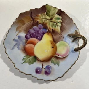 Piatto portagioie vintage Lefton China numerato 20127B dipinto a mano bordo oro frutta - Foto 1 di 7