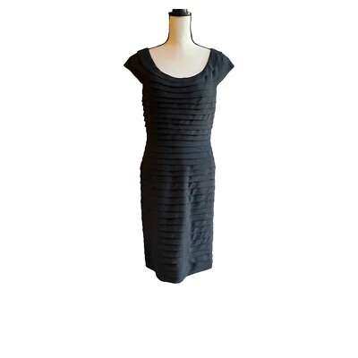 Adrianna Papell Sheath Dress Women's Size 12 Black Tiered Chiffon Ruffles - Image 1 of 4