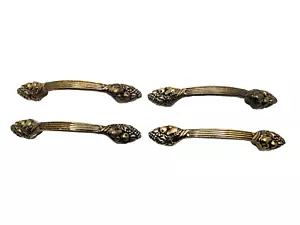 4er Set Vintage schwere Messing Schubladengriffe mit verziertem Obst Design - Bild 1 von 5