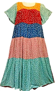 NwtSACRED THREADS polka dots boho gypsy funky hippy rayon tier DRESS L Free ship - Picture 1 of 6