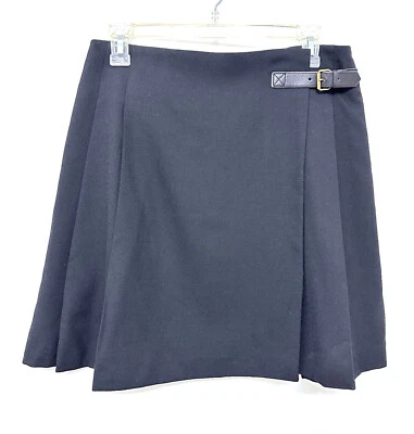 Minifalda Uniqlo Plisada Envolvente Negra Frente Plano Mezcla Lana Hebilla 4 Foto 1 de 4