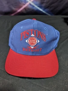 Vintage 1990s AJD Signature Detroit Pistons Snapback Hat NBA Basketball Blue Red - Picture 1 of 4